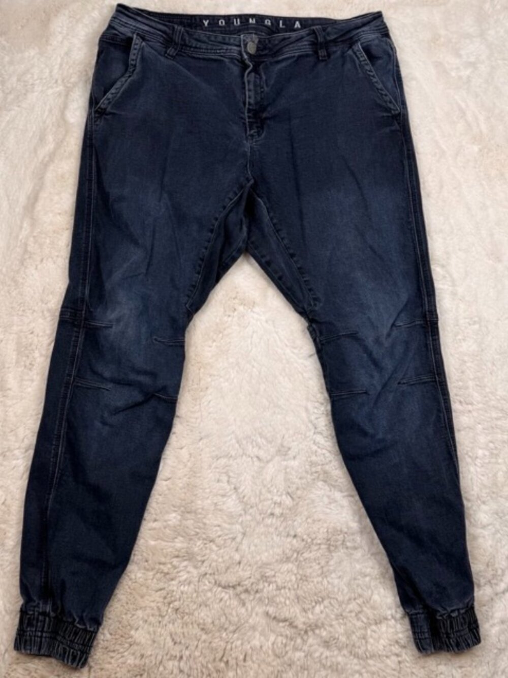 YOUNGLA Denim Jogger Jeans Pants Men’s Size 38 Taper Leg Athletic Fit Gym